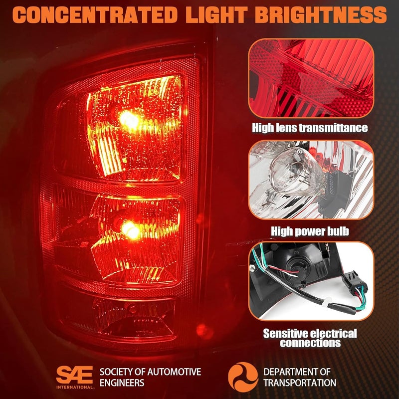Autoverve Tail Lights Fit Dodge Ram 1500 2500 3500 2002 2003 2004 2005 2006 Rear Brake Back Up Cover Taillights Lens Assembly Left Driver Right Paeenger Side CH2801165 CH2800165(Lamp Included) - Image 5